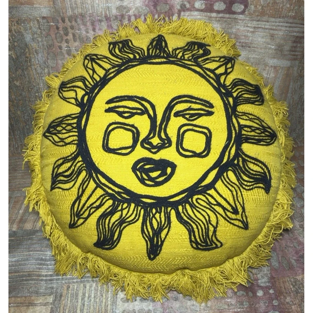 Opalhouse Jungalow Sun Pillow Celestial Boho Round Yellow Embroidered Fringe